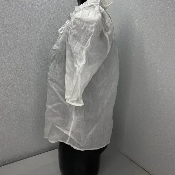 FRAME Women's Tie Neck Ruffle Popover Blouse White Size S